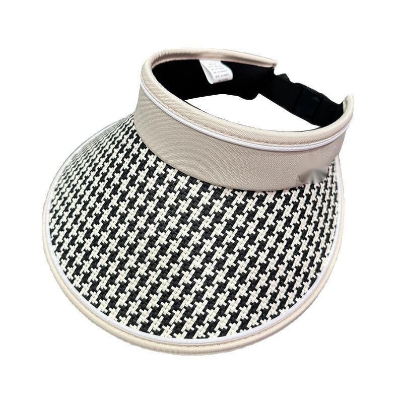 New Summer Thousand Bird Grid Straw Empty Top Hat Women's Face Covering Big Brim Sun Protection Ultraviolet Sunshade New Sun Hat