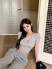 Women's Gray V-neck Cropped Slim Fit Short-Sleeve T-shirt: Chic, Sweet, Cool, Spicy Summer Style