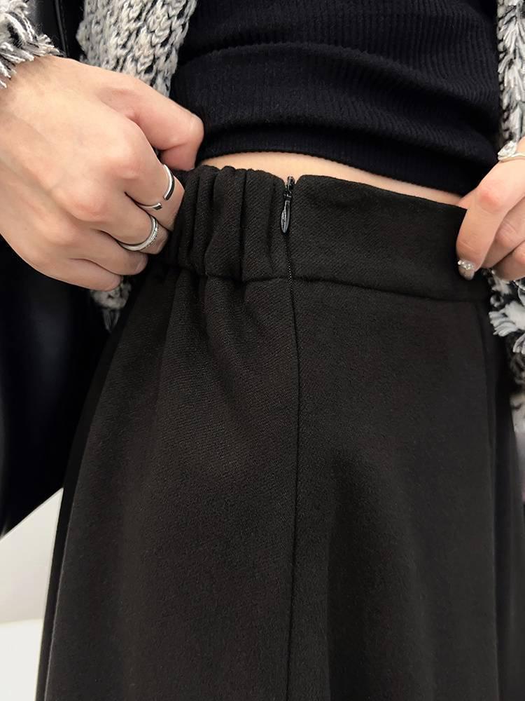 Tall Girl Extra Long Elastic Waist A-line Wool Midi Skirt – Autumn/Winter High Waist Slimming Skirt