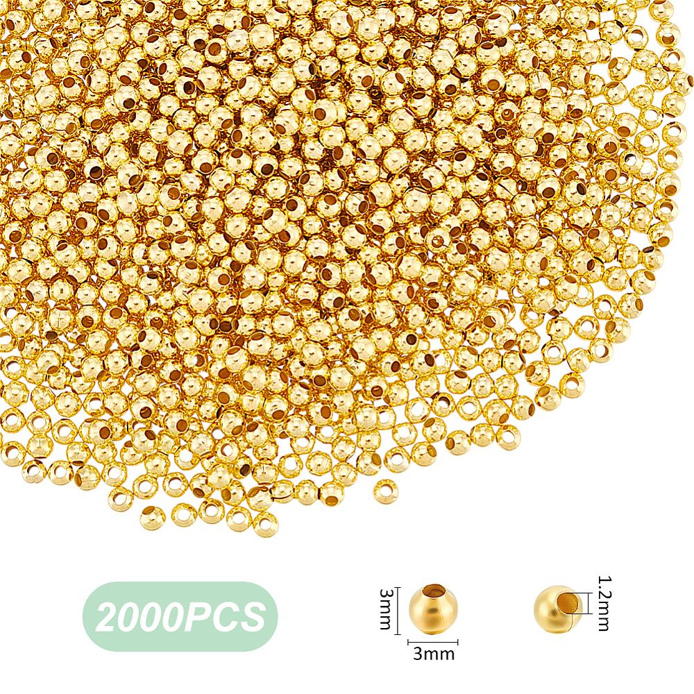 Iron Spacer Beads, Round, Golden, 3x3mm, Hole: 1.2mm, 2000pcs/set