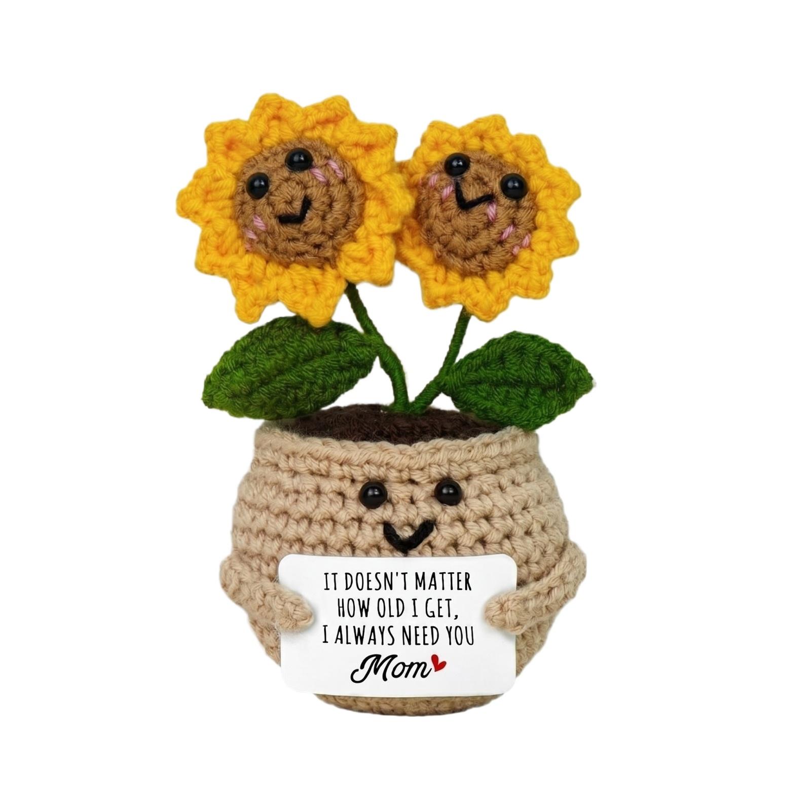 

Handmade Sunflower Flower Pots With Mother s Day Cards - Cute Knitted Flower Table Decorations One Size