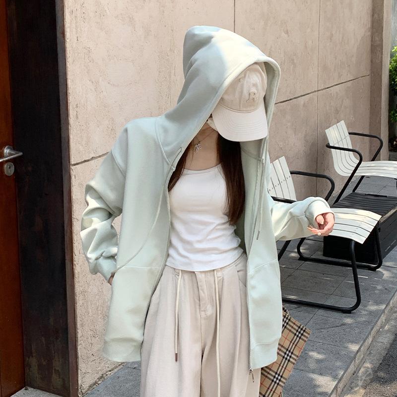 Mint Mambo Green Fall Zipper Sweater Jacket Female Spring and Fall Thin Slim Waist Casual Short Cardigan Comfortable Versatile and Fashionable