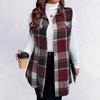 Giacca Gilet Senza Maniche da Donna Taglie Forti Moda Plaid Spazzolato con Colletto Lunghezza Media