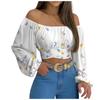 Women's Fashion Casual Summer  Off Shoulder Cross Strap Long Sleeved Top