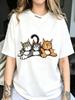 Funny Cat Pattern Tshirt Three Cartoon Cat Tshirt Kawaii Animal Art Top Harajuku Street Wear Casual Neutral Short Sleeve T-shirt