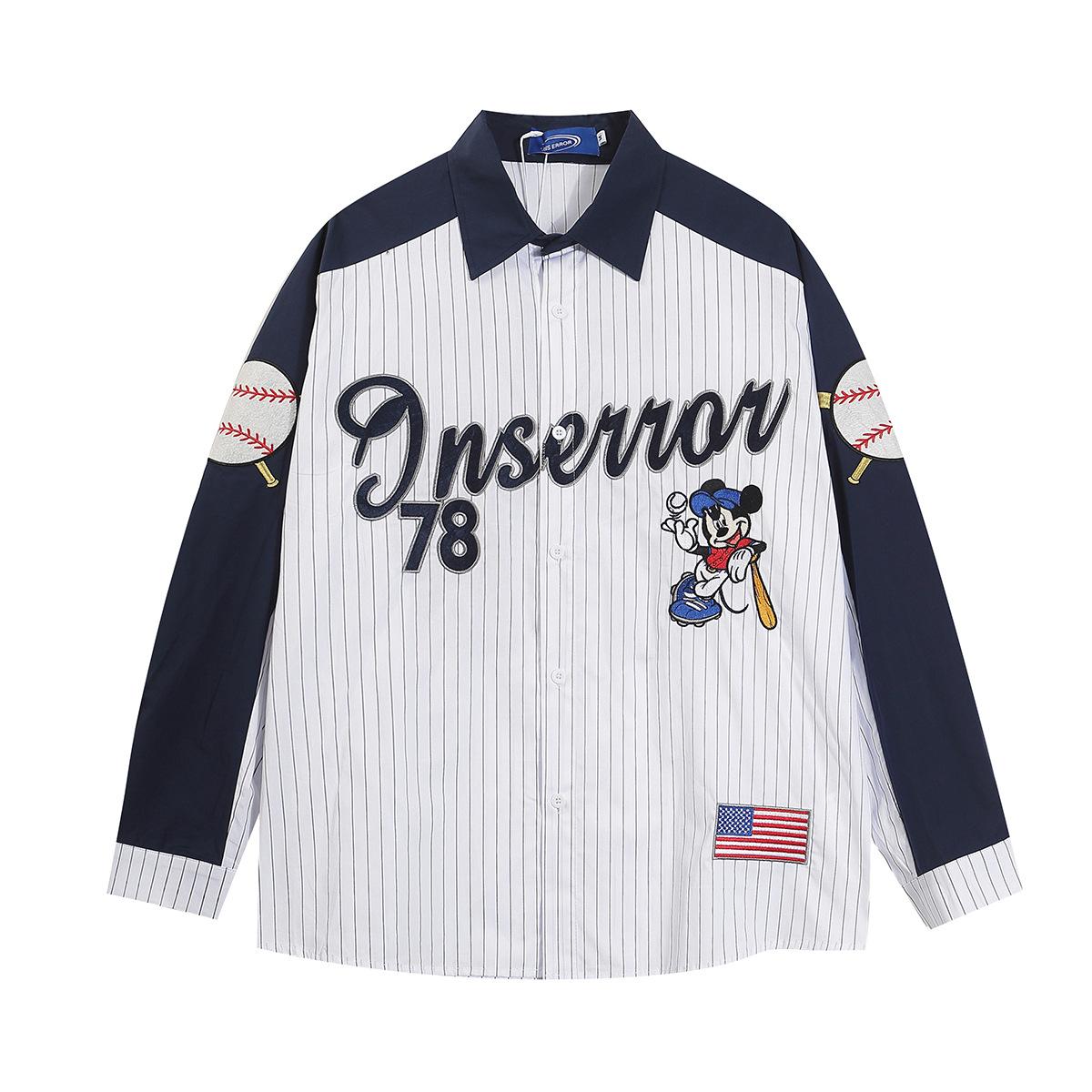 Men s American jersey retro trendy brand baseball shirt ins trendy color matching embroidered shirt M