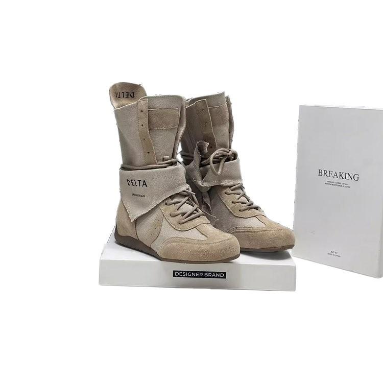 2025 new thick-soled short boots women's summer outer wear medium tube Martin boots retro inner height increase wasteland wind tooling boots women