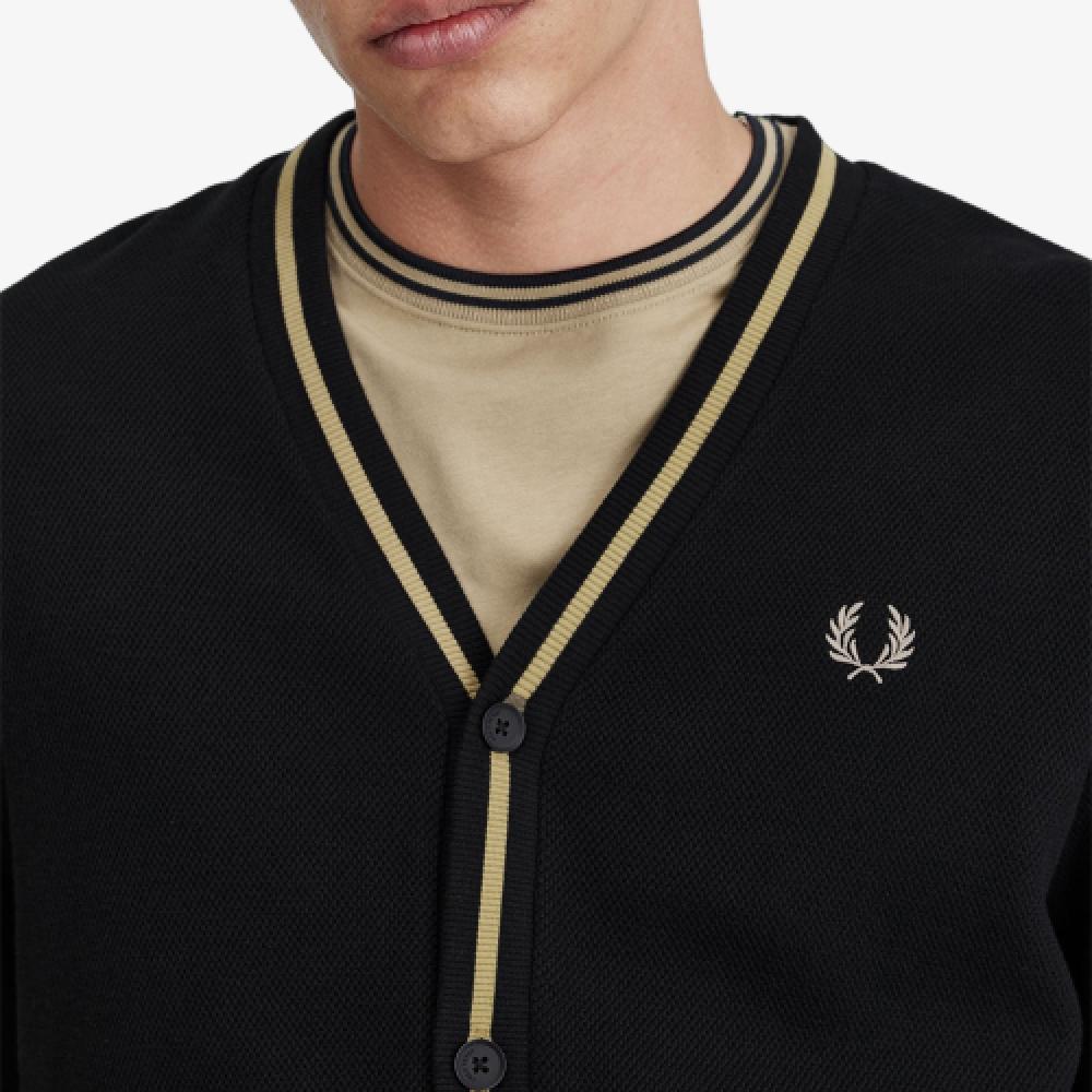 Fred Perry [sharp] Tip Pique Texture Cardigan   Black Warmstone Afpm2412654 U78