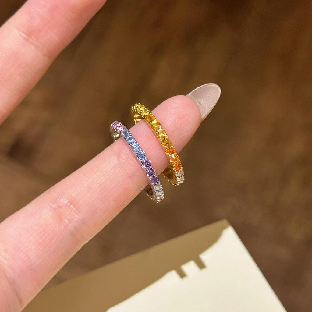 Bague Anneau Diamant Coloré Femme Dopamine Arc-en-ciel Changement Graduel Anneau Ouvert Nouveau