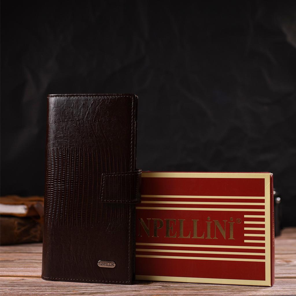 Interesting Vertical Men's Wallet Made of Genuine Textured Leather with Embossed CANPELLINI 21718 Brown