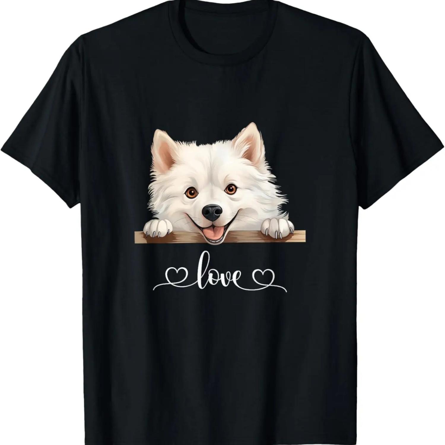 Cute Dog Graphic Love Puppy American Eskimo Dog T-Shirt S