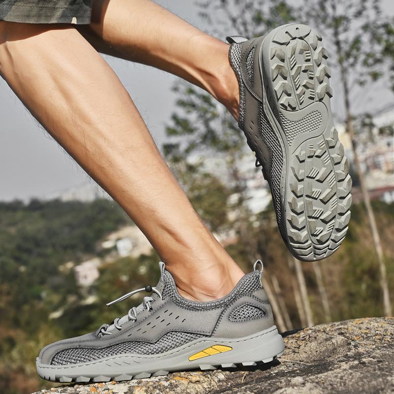 Fashion Summer Band Outdoor Mesh Shoes Quality Leather Men Casual Shoes Outdoor Breathable Flats Sneakers Male Comfortable Walking Shoes