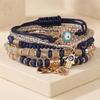 6Pcs/Set Women Bracelet Bohemia Style Elastic Rope Beads Bracelet with Palm Charm Adjustable Length Multi-layer Stackable Bracelets