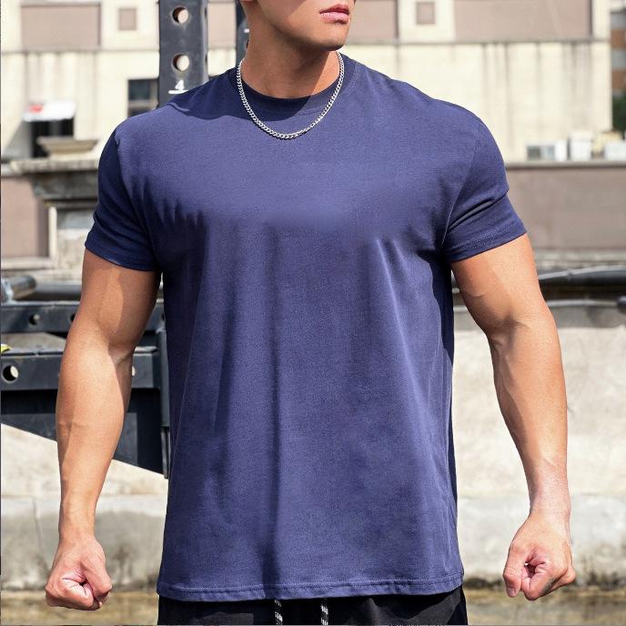 Men's Athletic T-Shirt with Shoulder Pads and Cuffs for Running and Fitness - Solid Color, American Style