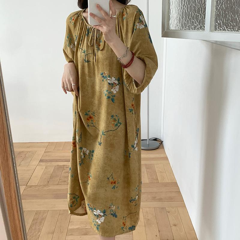 1011 new cotton and silk nightdress women's summer short-sleeved pajamas cartoon pony element long loose cotton silk skirt can be worn outside