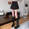 Petite Women's High-Waisted A-Line Black Culottes - Autumn Two-Piece Bootcut Shorts Suit