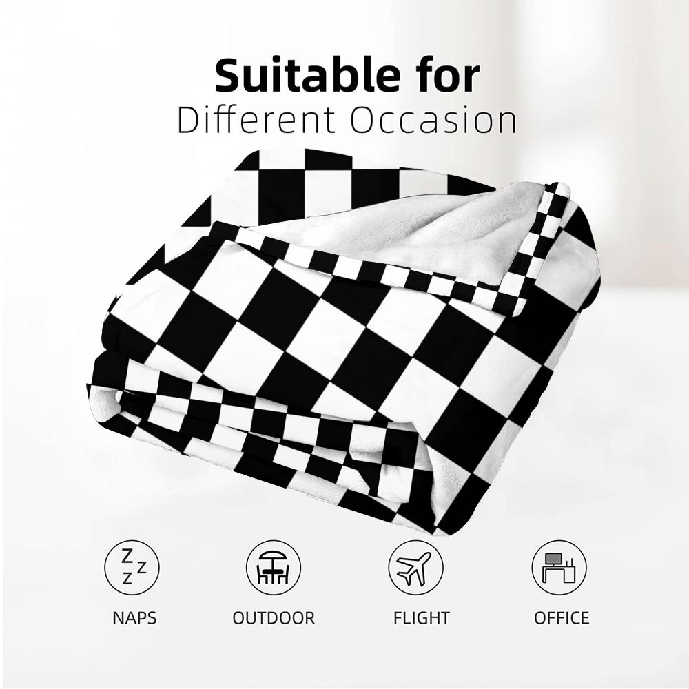 Straight Classic Checker Grid Cartoon Anime Print Flannel Blanket Soft Warm Throw for Kids Bedroom Sofa Christmas Office Car