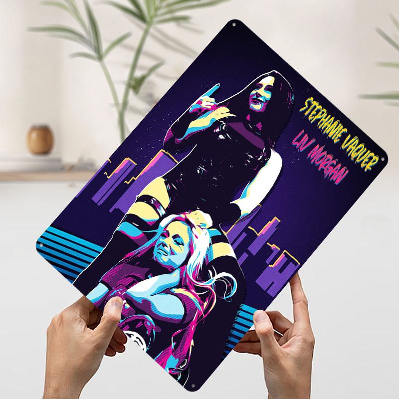 Stephanie Vaquer and Liv Morgan Artwork Poster Customized Wall Art Vintage Metal Signs Retro Tin Plaque for Man Cave House Home