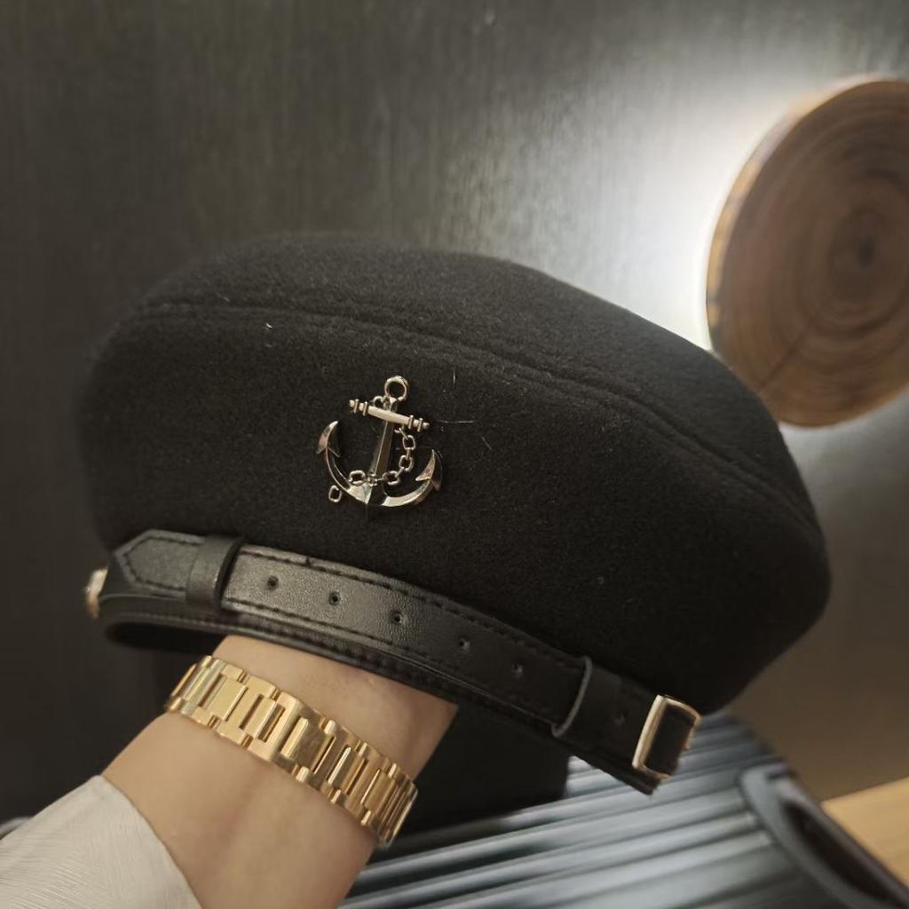 Vintage Anchor Belt Navy Hat Woolen Newsboy Hat British Style Personalized Cap