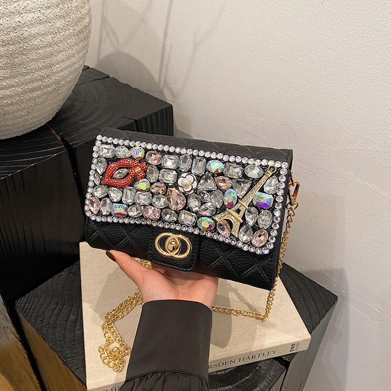 Premium bag women's new versatile small fragrant chain messenger bag fashionable diamond-encrusted clutch bag dinner bag