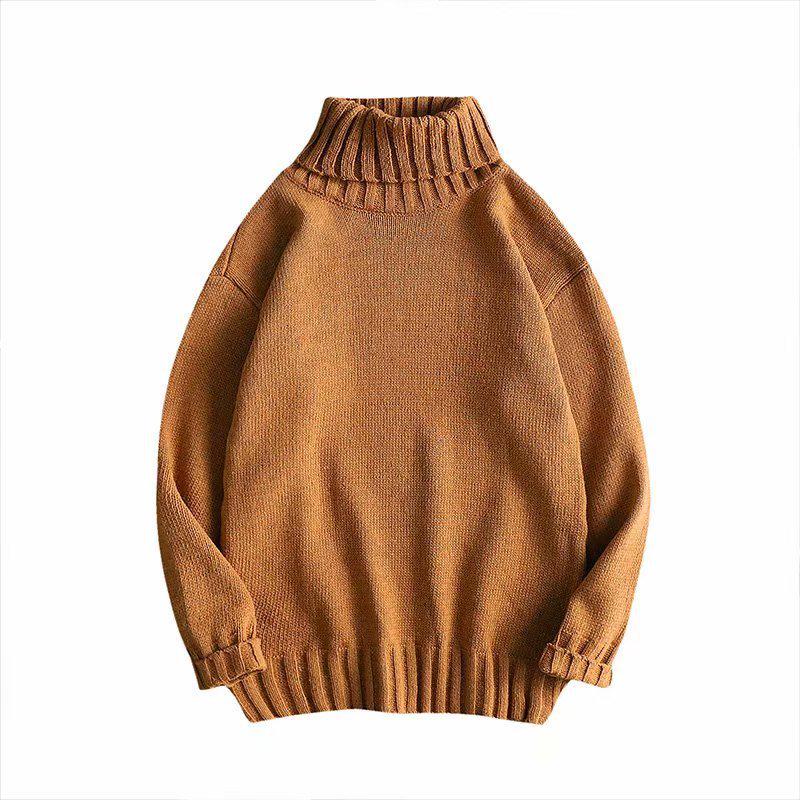 Men's Solid Color Slim Mid-Neck Sweater - Knitted Turtleneck for Autumn/Winter