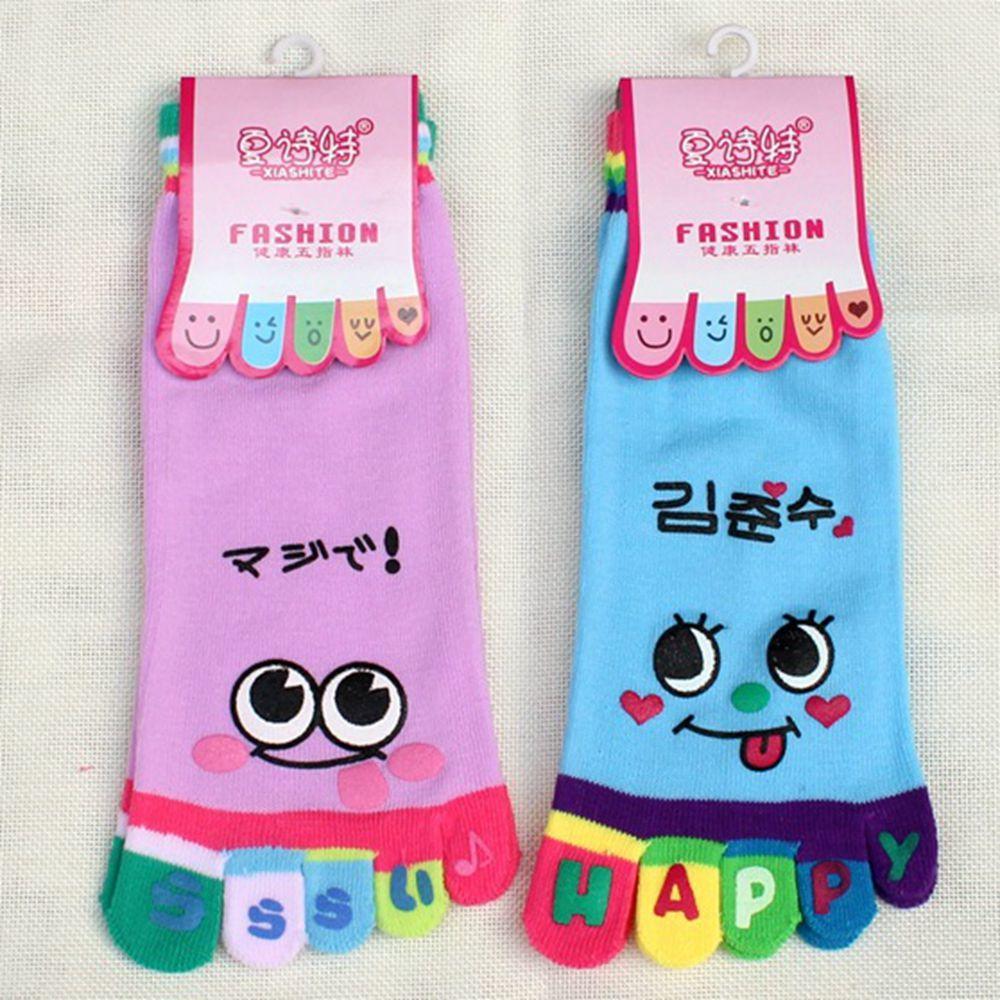 Color Random Cute Sports Trainer Five Finger Toe Socks Cotton Cartoon Smile