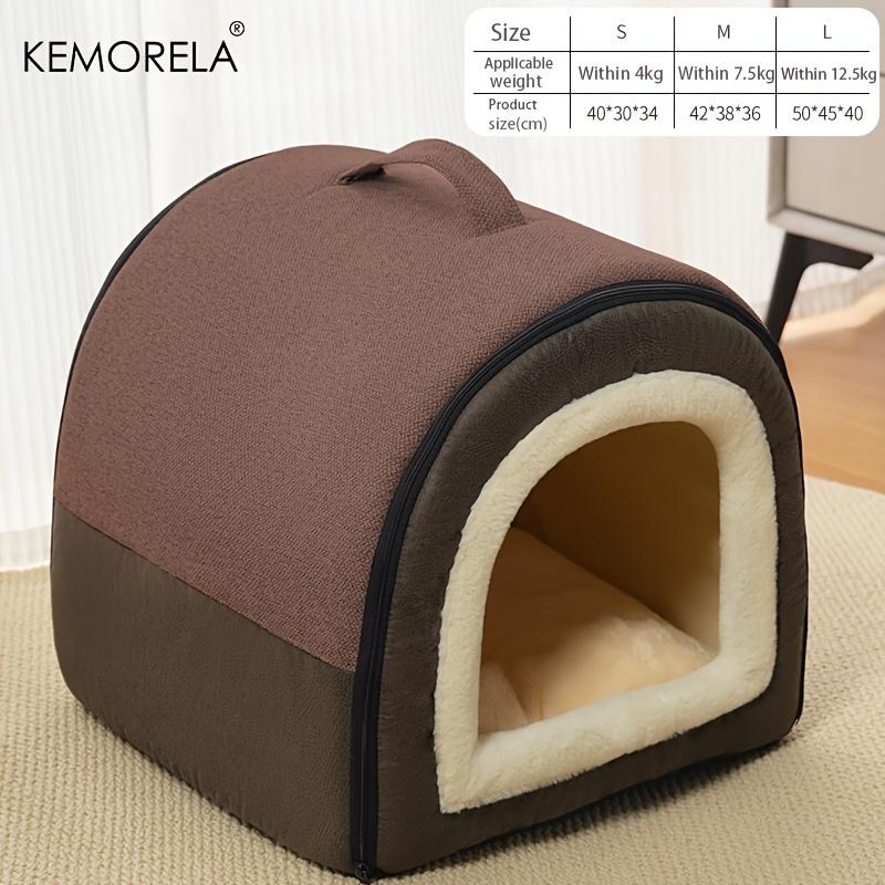 

KEMORELA 1PCS Warm Enclosed Dog Bed Four Seasons Universal Cat Dog Kennel Removable And Washable Pet Sleeping Bed Easy to Clean S коричневий