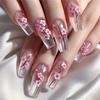 Unhas Postiças Pintadas à Mão com Flor de Ameixeira Chinesa, Flores 2D e Design de Losango para Mulheres
