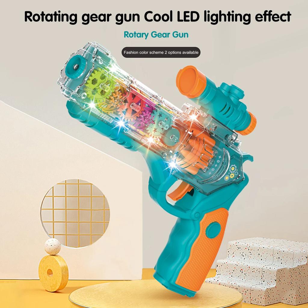 Electric Sound and Light Transparent Gear Gun Boys and Girls Light Music Octave Gun Children's Transparent Toy Gun For Kids Gift
