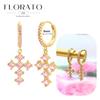 Luxurious Geometry 925 Silver Ear Needle Pink Series Zircon Pendant Hoop Earrings Sweet Fashion Wedding Jewelry Gifts