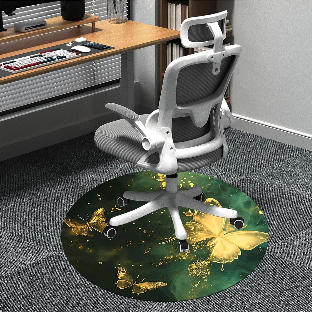 1PC Butterfly Art Office Round Area Rug, Mat Suitable For Office, Under Office Chairs Bedroom Living Room Home Decor, Room Deco