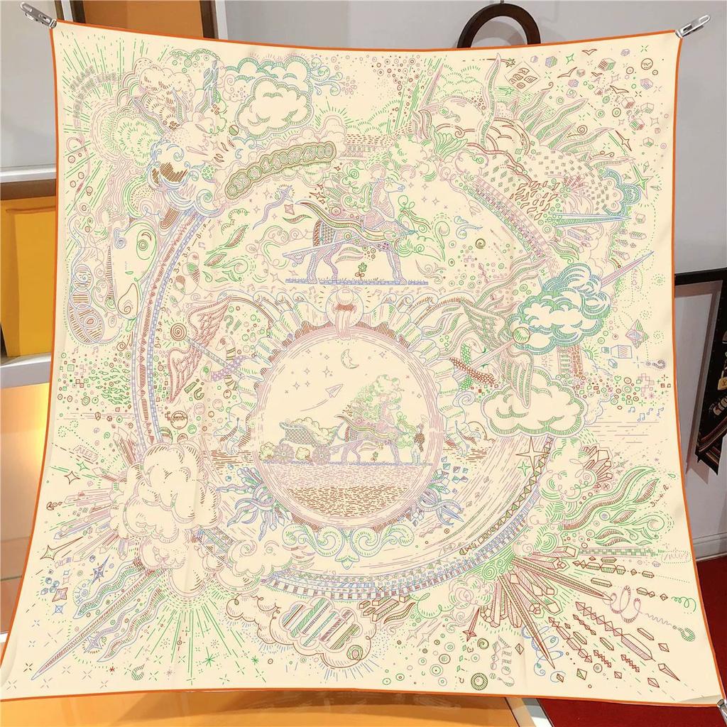 90Cm Twill Silk Scarf Shawl Luxury  Printed Square Scarves Women Hijabs Bandana Silk Foulards Neckerchief