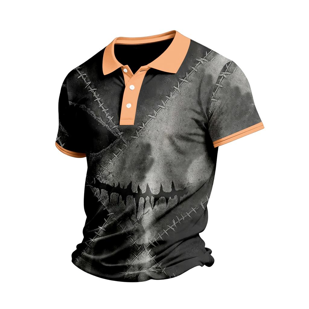 Men's Short Sleeve Casual Shirt with Halloween Print for Everyday Wear
