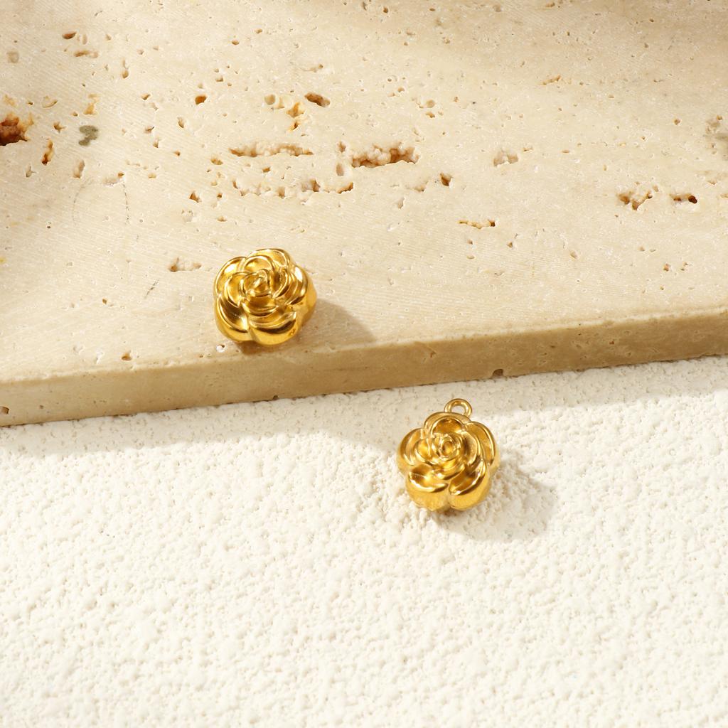 2 PCs 304 Stainless Steel Charms 18K Gold Plated Flower Double Sided Pendants For DIY Necklace Earrings Bracelet Jewelry Making