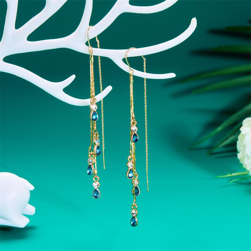 Vintage Temperament Zircon Water Drop Earrings For Women Korean Fashion Long Tassel Rhinestone Earring Wedding Party Jewelry