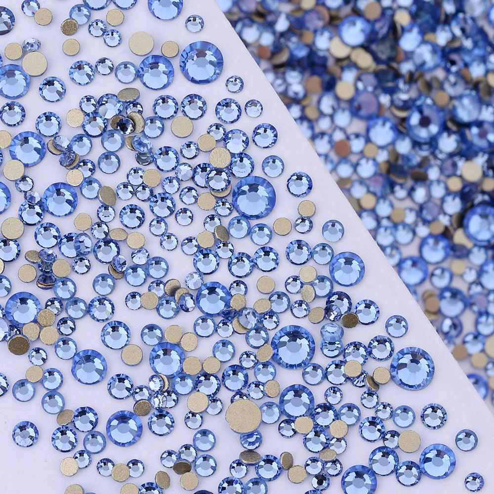 Pujiang Nail Art Strass Goldener Boden Gemischte Größe Flachboden Diamant Ungefähr 1440 Glas Aufkleber Diamanten Farbige Kleine Runde Diamanten