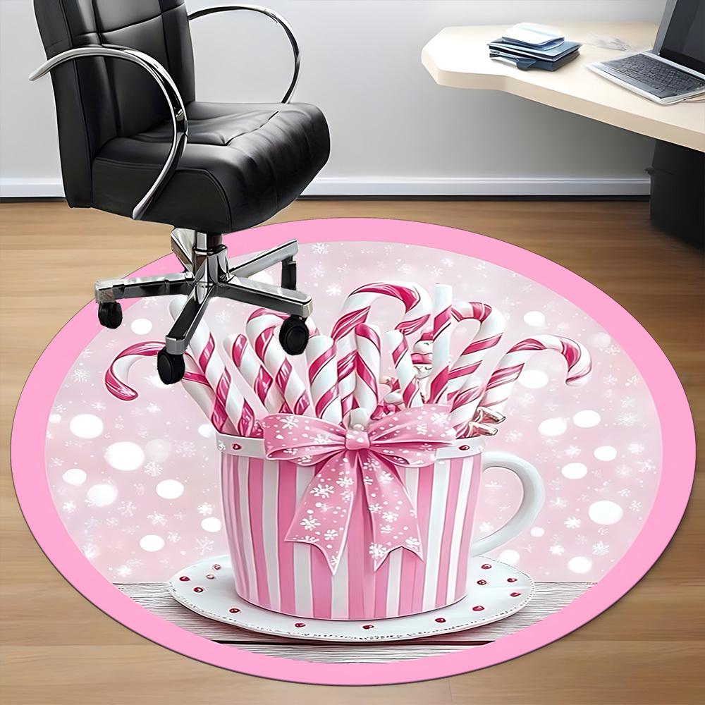 1pc Candy Canes Chair Carpet for Office, Non Slip, Soft and Durable Office Rug for Interior Decoration