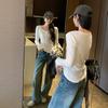 Gentle White Henley Base Layer Women's Slim-Fit Long-Sleeve T-Shirt for Autumn/Winter, New Korean Style.