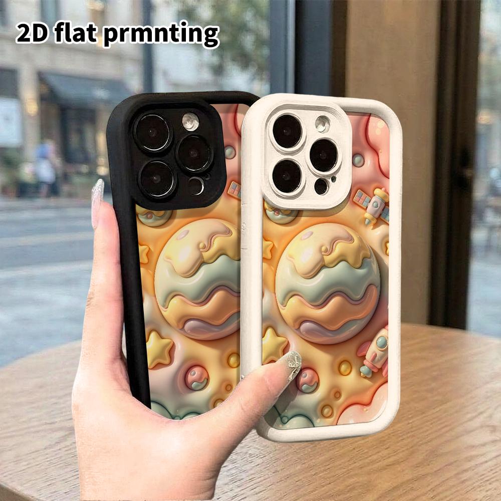 Phone case: 2D flat design suitable for iPhone 18 17 16 15 14 13 Pro protective case, planets and space, perfect Christmas and Halloween holiday gift