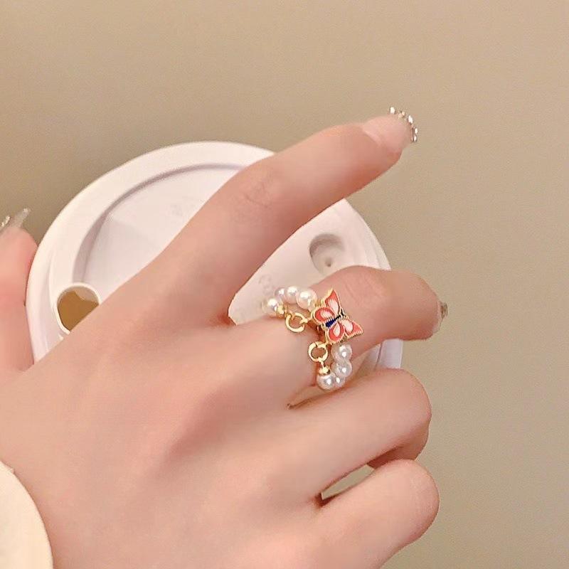 New Light Green Butterfly Sparkly Open Adjustable Ring All-match Ring Ring for Women Jewelry Resin Ring