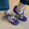 Cowhide Version~ Versatile Casual Fashion Color Matching Hollow Round Head Light Mouth Single Shoes Women's Velcro Functional Ballet Shoes