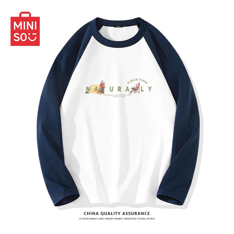 MINISO Men s Cotton American Retro Loose Fit Raglan Long-Sleeve T-Shirt 2XL