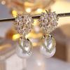 Luxury Female Small White Zircon Pearl Stone Stud Earrings Vintage Gold Color Wedding Party Gift  For Women