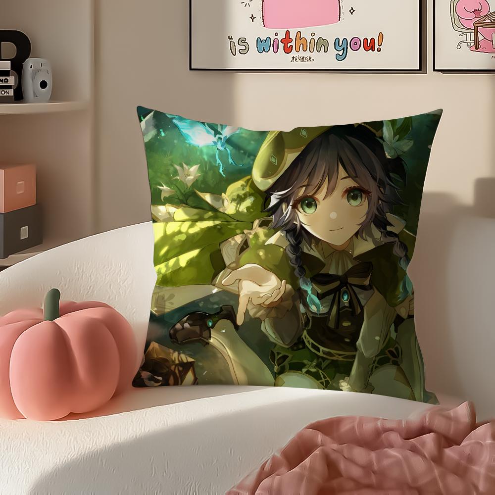 Game Genshin Venti Cushion Cover Pillowcase Short Plush Invisible zipper Room Sofa Cushion Cover