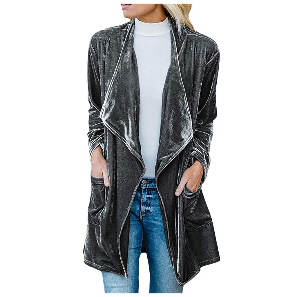 Women's Fashion  And Winter Cardigan Jacket Gold Velvet Mid-Length Windbreaker