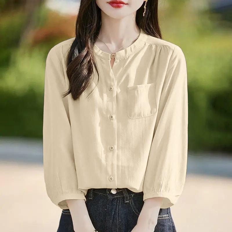 ZANZEA Women Casual V-Neck Solid Color Loose 3/4 Sleeve Blouse