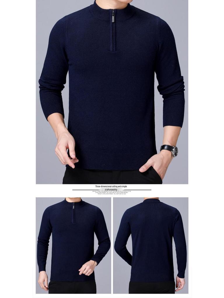 Men's New Arrival Half-Zip Knit Sweater - Thick, Warm, Pure Color for Autumn/Winter