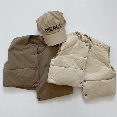 Korean-Style Kids' Autumn Cardigan: Trendy, Skin-Tone, Single-Breasted, Cotton Liner Vest, Hoodless Design