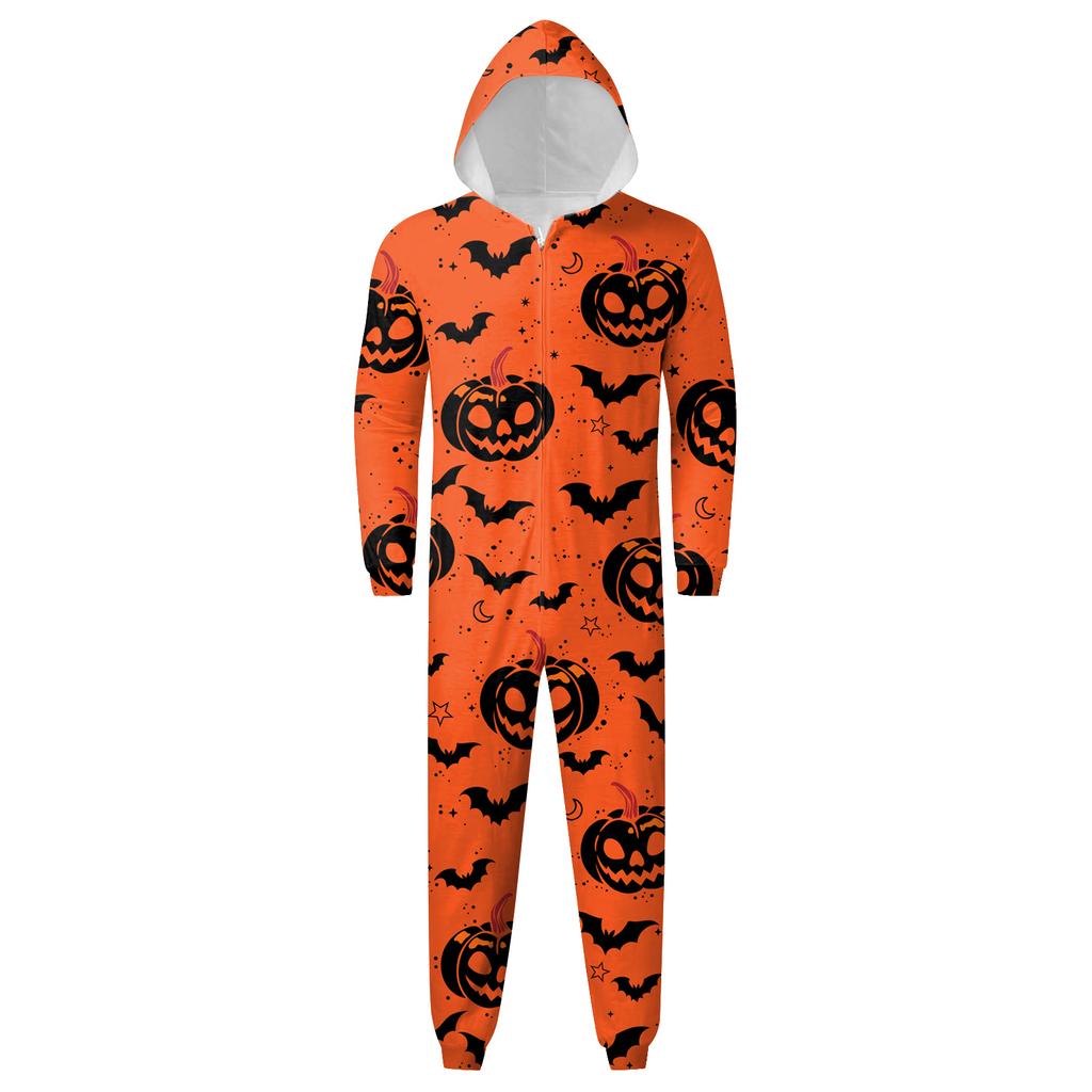 Halloween Printed Family Matching Hooded Long Sleeved Zippered Hooded Jumpsuit Set