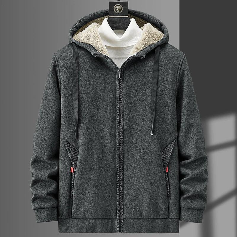 

2025 Зимняя Теплая Куртка Мужская Толстая Флисовая с Капюшоном на Молнии Карманы Черная Серая Термальное Пальто Мужские Повседневные Куртки Большого Размера 6Xl 7Xl 8Xl 7XL темно серый
